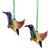 Artisan Crafted Ceramic Hummingbird Ornaments Pair 'Elegant Hummingbirds'