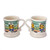 Floral Ceramic Mugs from Mexico Pair 'Majolica Bouquet'