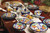Mexican Talavera Style Ceramic Triple Condiment Dish 'Raining Flowers'