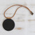 Black Fused Glass Disc Pendant Brown Leather Cord Necklace 'Mysterious Midnight'