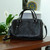 Floral and Leaf Pattern Black Leather Handbag from Mexico 'Black Garden'