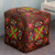 Multi Color Embroidered Cotton Ottoman Cover 'Elephant Blooms'