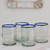Handblown Recycled Glass Drinkware Set of 4 'Blues'