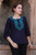 Indigo Blue Cotton Tunic with Turquoise Floral Embroidery 'Indigo Magnificence'
