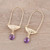 Gold Plated Amethyst Hoop Dangle Earrings from India 'Mystical Boats'