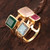 Gold Plated Multi-Gemstone Cocktail Ring from India 'Sparkling Squares'