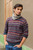 Patterned Blue and Burgundy Alpaca Men's Knit Sweater 'Colca Canyon'