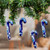 Set of 4 Ceramic Ornaments with Floral Motifs in Blue 'Lapis Canes'