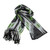 Hand-Woven Fringed Cotton Ikat Scarf in Black and Green 'Uzbek Appeal'