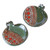 Pair of Glazed Green and Red Ceramic Pomegranate Catchalls 'Omens from the Forest'