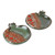 Pair of Glazed Green and Red Ceramic Pomegranate Catchalls 'Omens from the Forest'