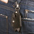 Bat-Themed 100 Black Leather Keychain from Armenia 'Night Knight in Black'