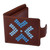 Cross-Stitch Embroidered Brown and Blue Leather Wallet 'Marash Fortune in Dark Brown'