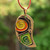 Hand-Painted Orange and Green Leafy Brass Pendant Necklace 'Everlasting Forest'