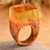 Warm-Toned Resin and Armenian Pear Wood Cocktail Ring 'Summer Energy'
