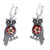Owl-Themed Red Flower Sterling Silver Dangle Earrings 'Sage's Romance'