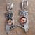 Owl-Themed Red Flower Sterling Silver Dangle Earrings 'Sage's Romance'