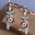 Owl-Themed Red Flower Sterling Silver Dangle Earrings 'Sage's Romance'