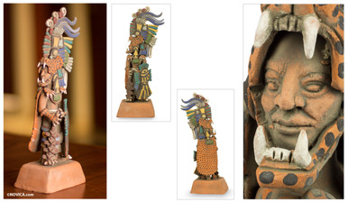 Aztec Museum Replica Ceramic Sculpture Medium 'Jaguar Warrior