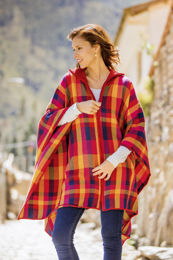 Colorful Alpaca Blend Poncho from Peru 'Cuzco Sunset