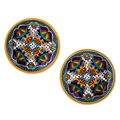 Talavera Ceramic Dessert Plates from Mexico Pair 'Raining Flowers' -  Smithsonian Folklife Festival Marketplace