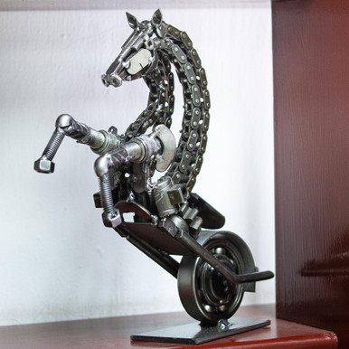 11 Inch Rustic Motorbike Horse Upcycled Auto Parts Sculpture