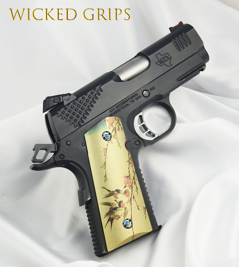 CUSTOM 1911 OFFICERS COMPACT PISTOL GRIPS JAPANESE BIRDS