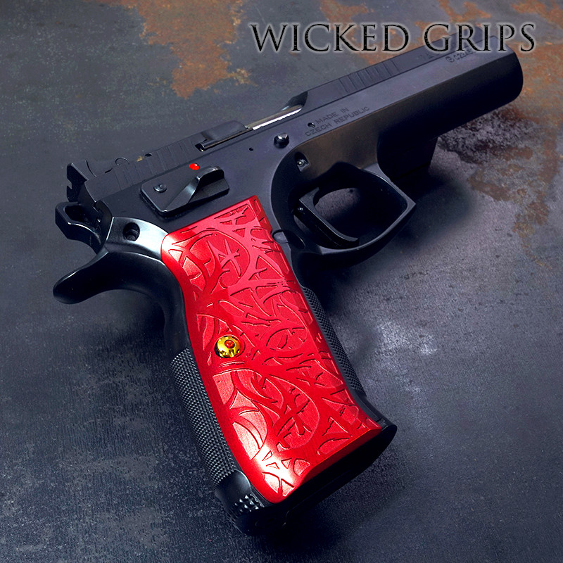 CUSTOM CZ75 PISTOL GRIPS PVD RED THORN