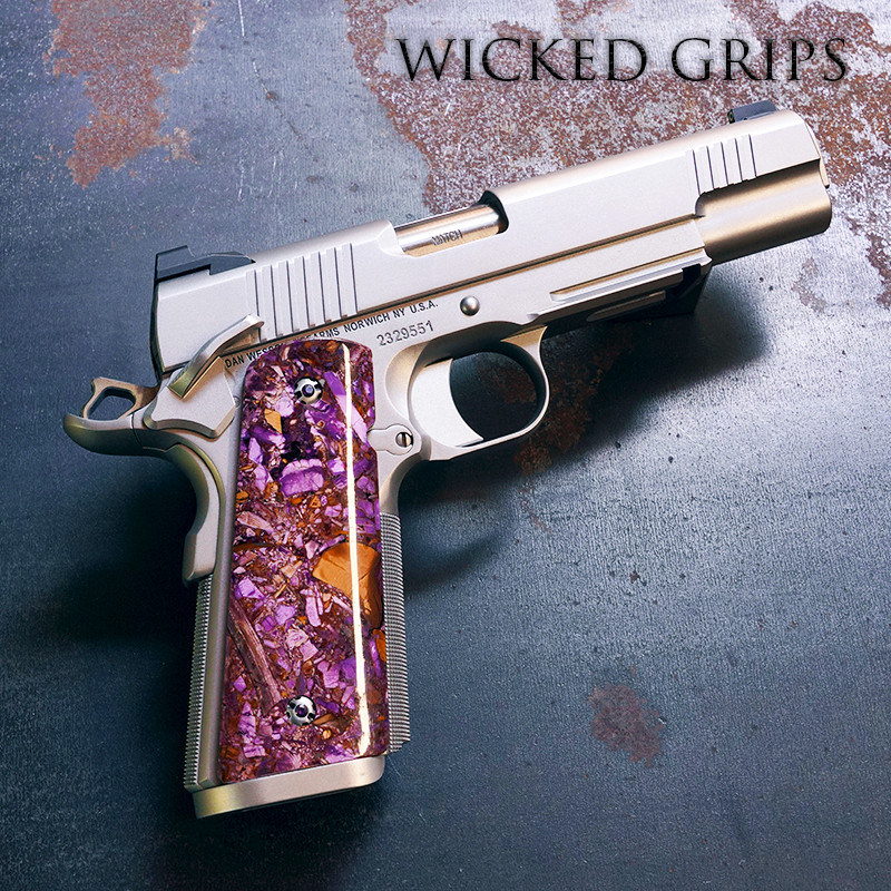 CUSTOM 1911 GRIPS MAMMOTH TUSK PURPLE FUSION set 3