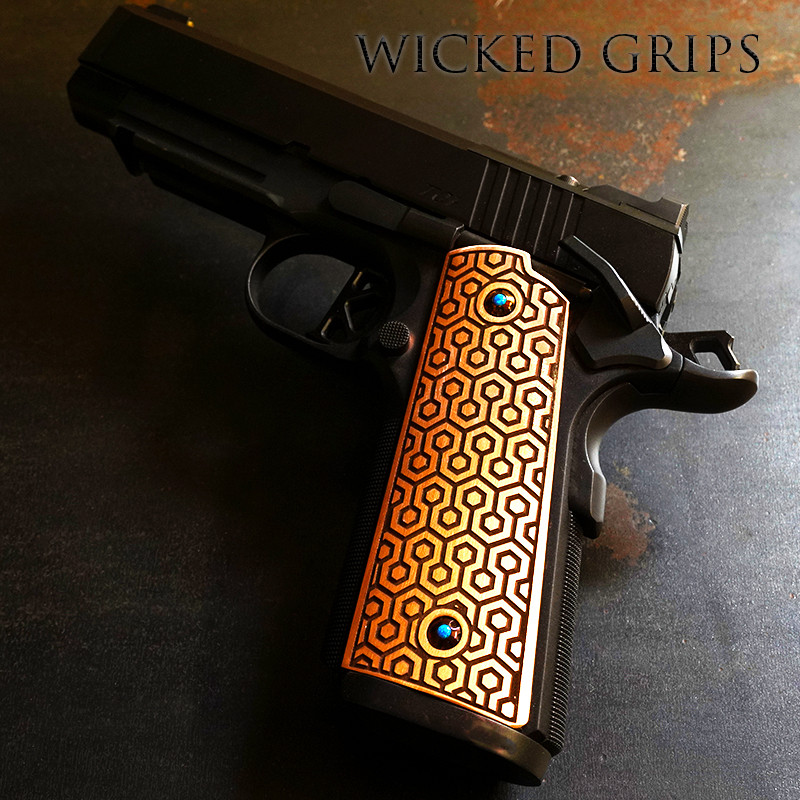 1911 PISTOL GRIPS DEEP ENGRAVED COPPER REDRUM