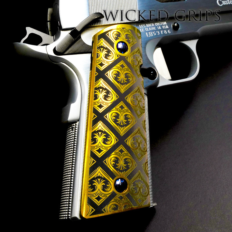 1911 PISTOL GRIPS POLISHED TITANIUM YELLOW GOLD TESSERAE