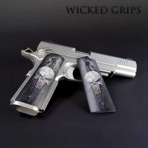 CUSTOM 3D 1911 PISTOL GRIPS FULL METAL PUNISHER SKULL
