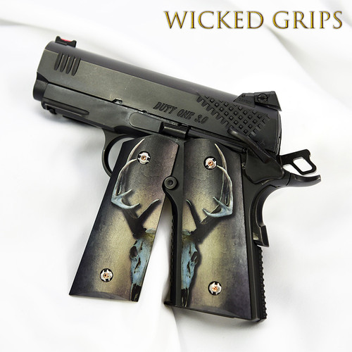 CUSTOM 1911 OFFICERS GRIPS DEER SKULL