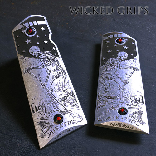 CUSTOM 1911 PISTOL GRIPS DEEP ENGRAVED DEATH TAROT