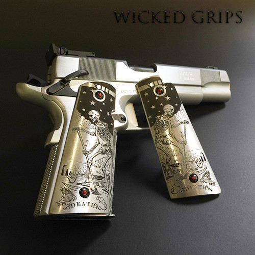 CUSTOM 1911 PISTOL GRIPS DEEP ENGRAVED DEATH TAROT