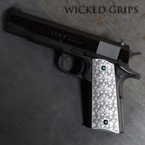 CUSTOM 1911 GRIPS SILVER MERKABA