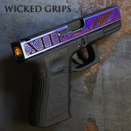 Glock 19 Custom Engraved DEATH TAROT 13 Slide Blue PVD