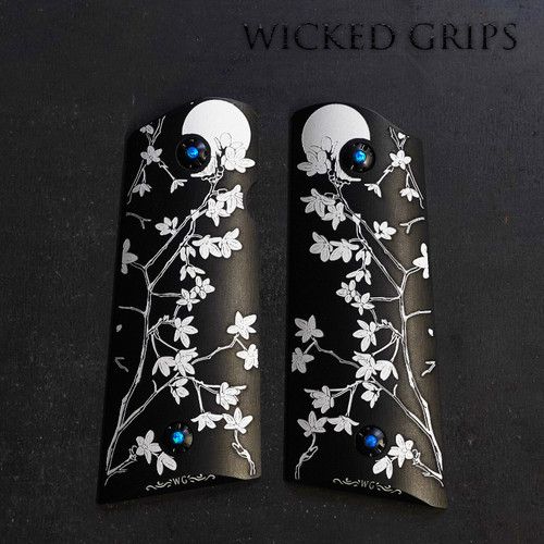 1911 COMPACT PISTOL GRIPS BLACK PVD CHERRY BLOSSOMS