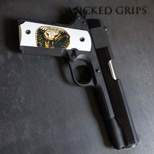 1911 Thin Handgun Grips Custom Iconic Cobra Art Machined G10 - Made in the U.S.A