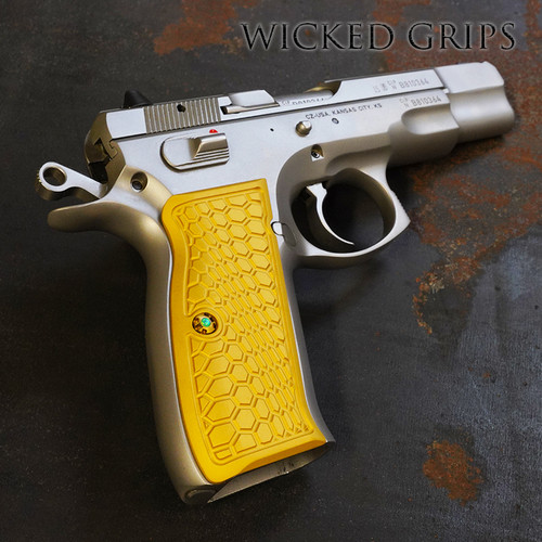 CUSTOM CZ75 PISTOL GRIPS PVD GOLD HEXWAVE