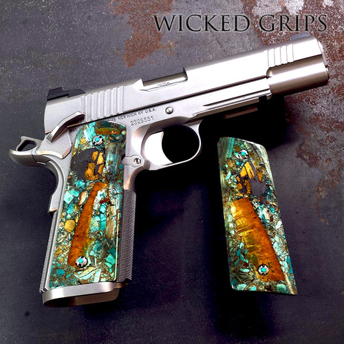 CUSTOM 1911 GRIPS MAMMOTH TUSK GREEN FUSION set 3