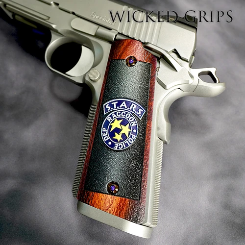 Premium gun grips and accessories for the 1911 pistol - CUSTOM 1911 PISTOL GRIPS S.T.A.R.S RACCOON CITY RESIDENT EVIL 3D TEXTURE- Made in the USA in G10 - Free Shipping available
