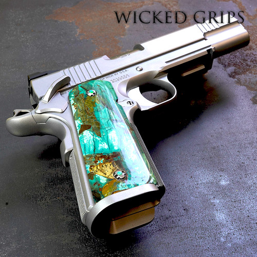CUSTOM 1911 GRIPS MAMMOTH TUSK GREEN FUSION THIN - Made in the USA - Thin 1911 Style - Free Shipping