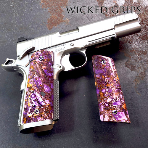 CUSTOM 1911 GRIPS MAMMOTH TUSK PURPLE FUSION set 1