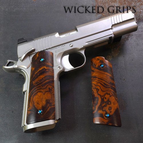 CUSTOM 1911 GRIPS DESERT IRONWOOD BURL SET 061