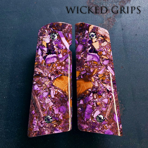 CUSTOM 1911 GRIPS MAMMOTH TUSK PURPLE FUSION set 3 - Made in the USA - Free Shipping available - Hand finished Superior Quality