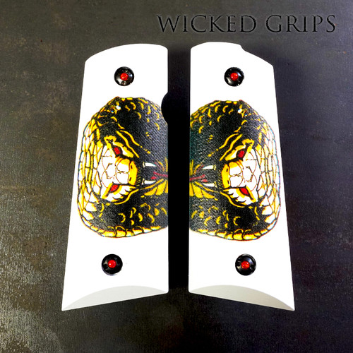 1911 Compact Officers Model Handgun Grips - Machined G10 featuring the iconic Cobra Art