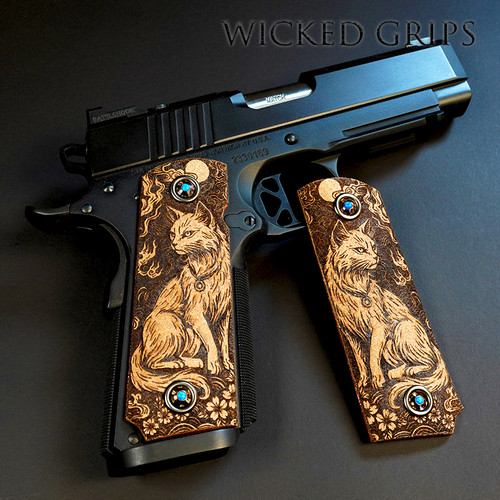 1911 Deer Leather Inden Cat Bakeneko Grips by Rise Unrivaled comfort of meticulous engraving