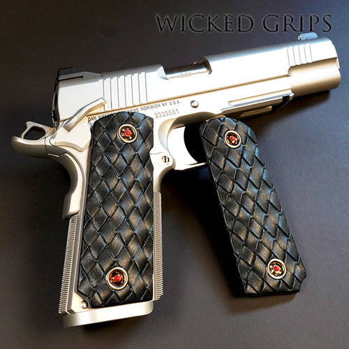 Deer Leather 1911 Pistol Grips in Inden Black DIamond Weave - Spectacular comfort and unmatched craftmanship