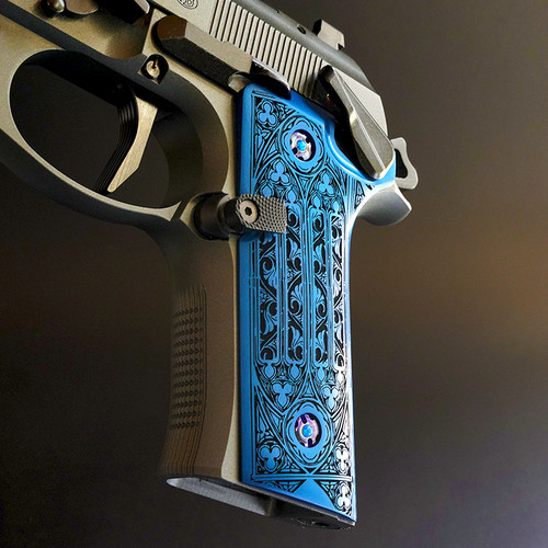ALUMINUM BERETTA 92XI FRAME SAFETY GRIPS BLUE GOTHIC